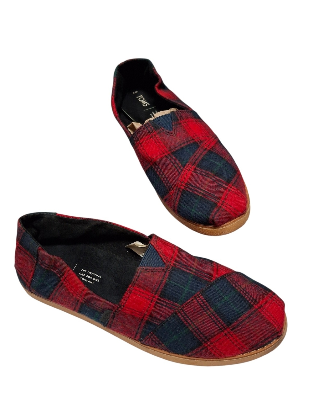 TOMS Classic Slip-On Plaid Canvas Shoes - Red & Navy - Picture 2 of 5